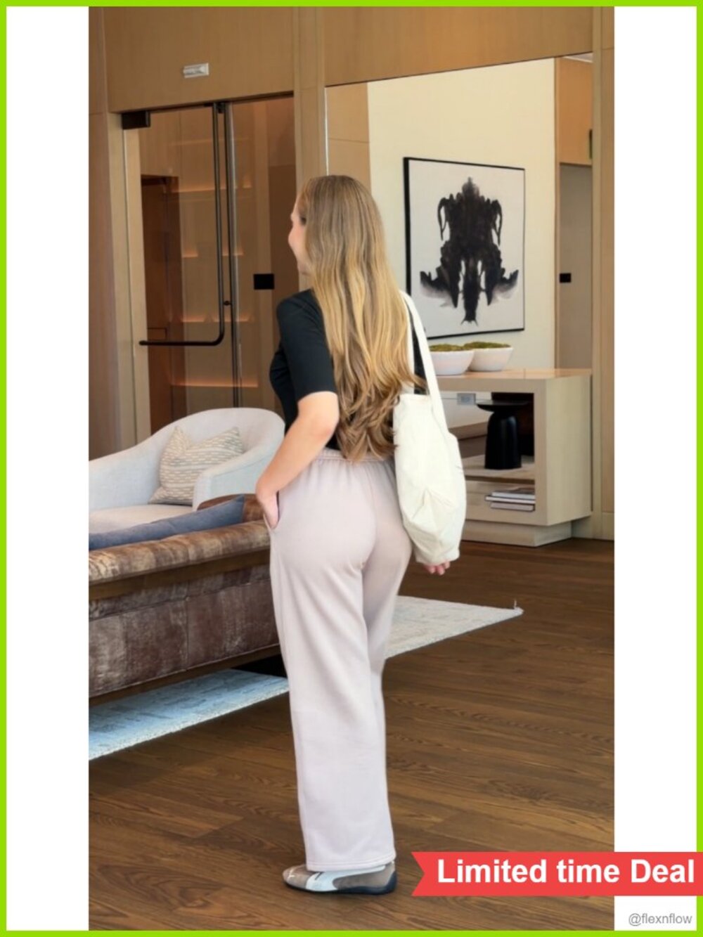 Fleece Lined Wide Leg Sweatpants Petite Regular Inseam Drawstring Pockets - Picture 6 of 6